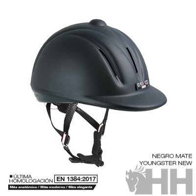 Capacete de equitação negro mate com viseira e tiras pretas