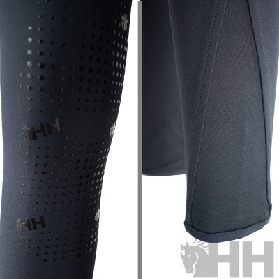 tecido preto com pontos perfurados e logótipos HH em relevo