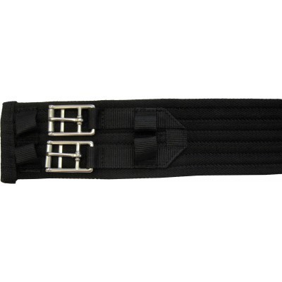 Cinta elástica preta com fivelas metálicas duplas prateadas