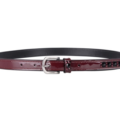 Cinto verniz Bordeaux com fivela prateada e pedraria