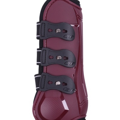 Protector para perna de cavalo vinho com tiras pretas ajustáveis e inscrições QHP