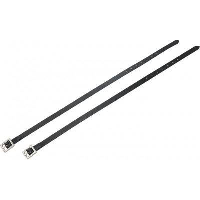 Dois cintos pretos finos com fivelas quadradas decoradas com cristais