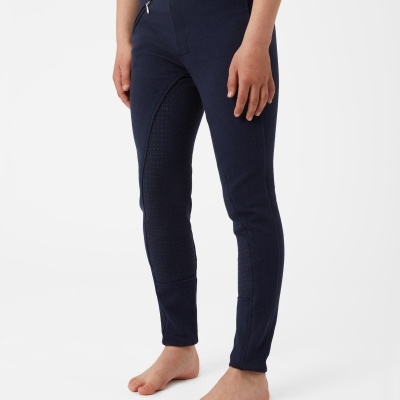 Calças justas azul-escuras com texturas antiderrapantes interiores