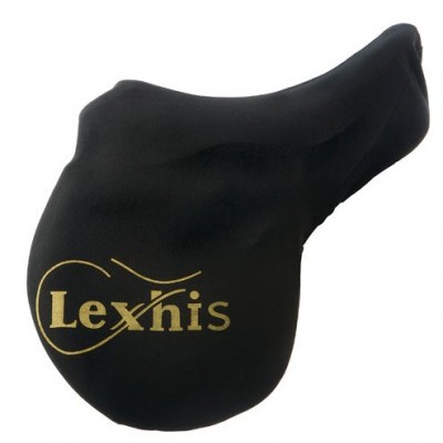 Capa preta para sela de bicicleta com logo Lexnis amarelo