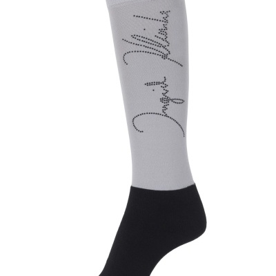 Meia alta cinza e preta com assinatura pontilhada Equi Filius