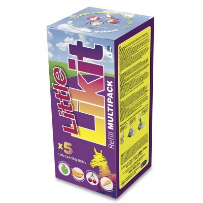 Caixa multipack de recargas Little Likit com imagens de frutas