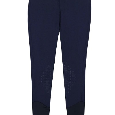 Calças equitação azuis escuras HARCOUR com detalhes pretos e logo branco