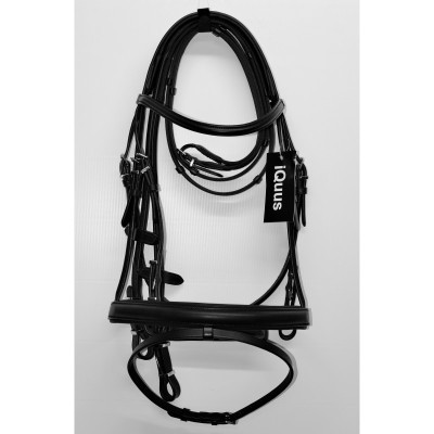 Cabeçada de cavalo em couro preto com etiqueta Tough-1