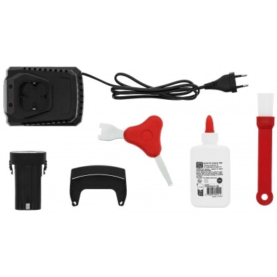 Conjunto de acessórios para ferramenta elétrica com carregador, bateria, ferramenta, frasco e escova