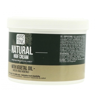 Creme para cascos Hippo Tonic Natural em embalagem branca com rótulo preto e bege.