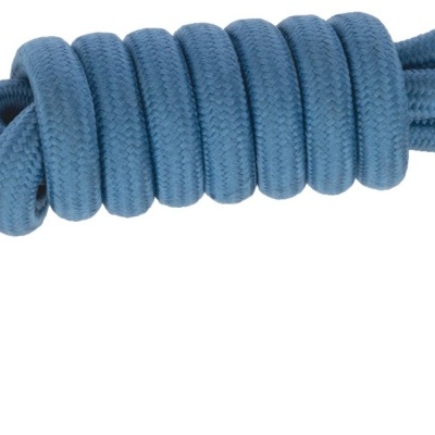 Cordão azul com gancho metálico e botão de pele castanha