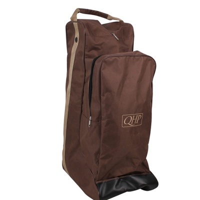 Mala castanha com logótipo QHP, zíperes e alça superior
