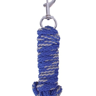 Corda têxtil azul e cinzenta com gancho metálico prateado