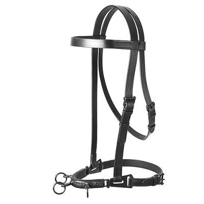 Cabresto de cavalo preto de couro com fivelas de metal