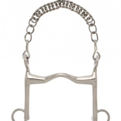 Ferro de embocadura metálico prateado com corrente dupla e argolas