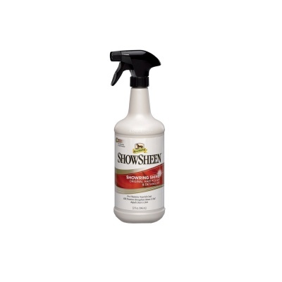 Frasco de spray Showsheen com rótulo branco e vermelho