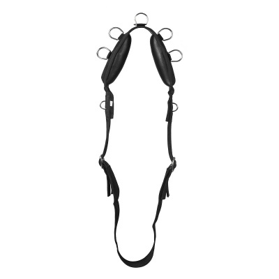 Arnês preto com argolas metálicas e almofadado