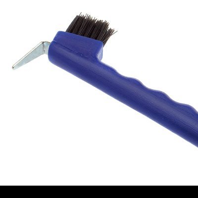 Ferramenta de limpeza com cabo azul e cerdas pretas