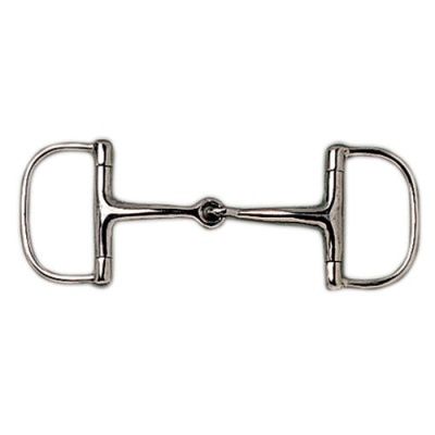 Embocadura metálica prateada com anel central e argolas ovais