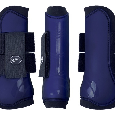 Protetores de equitação azuis com fechos de velcro pretos