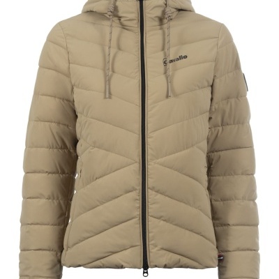 Casaco acolchoado bege claro com fecho de correr e capuz ajustável