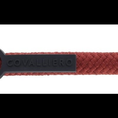 Trela trançada terracota com gancho e etiqueta COVALLIERO