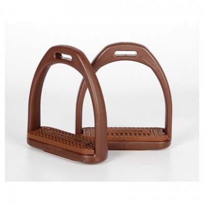 Par de estribos de equitação castanhos em plástico com piso texturizado