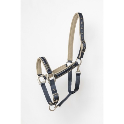 Caveção de nylon azul escuro e bege para cavalo