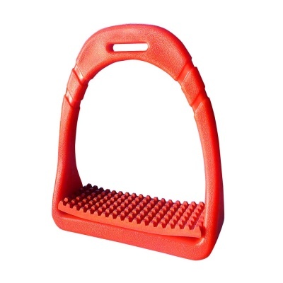 Estribo vermelho em plástico com superfície antiderrapante e alça