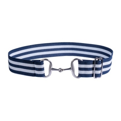 Cinto com padrão às riscas azuis e brancas e fivela metálica