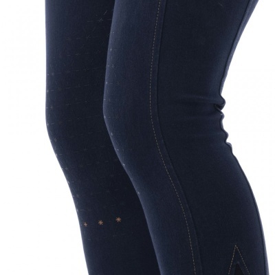 Leggings azuis escuras com costura e pequenos detalhes em estrelas