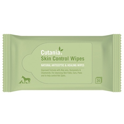 Pacote verde claro de lenços Cutania Skin Control Wipes para controlo da pele, 24 unidades.