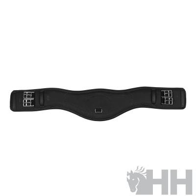 Cinta de sela preta com fivelas metálicas e costuras decorativas