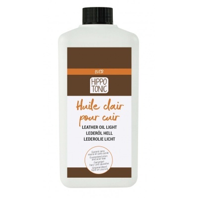 Frasco de óleo de couro claro Hippo Tonic com rótulo branco e marrom