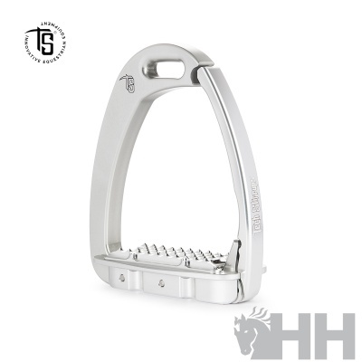 Estribo metálico prateado para equitação com textura antiderrapante