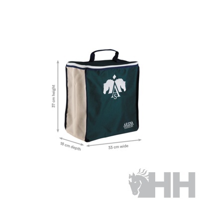 Mala quadrada verde escuro e bege com logótipo de cavalos e texto ARENA SPORTS