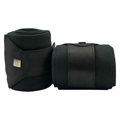 Bandagens elásticas pretas com fecho em velcro e logotipo prateado