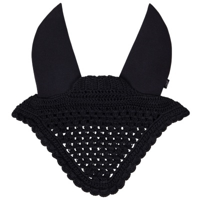 Proteção para orelhas de cavalo preta com croché e tecido liso