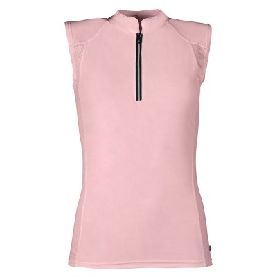 Camiseta desportiva sem mangas cor-de-rosa com fecho frontal.