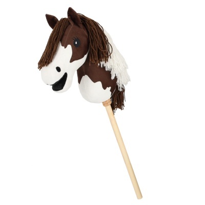 Cavalo de brincar em pau com peluche castanho e branco