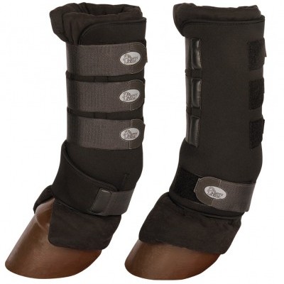 Proteções para patas de cavalo pretas com velcro cinzento e etiqueta PFIFF