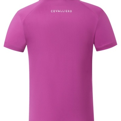 Camisola polo rosa com a palavra COVALLIERO nas costas