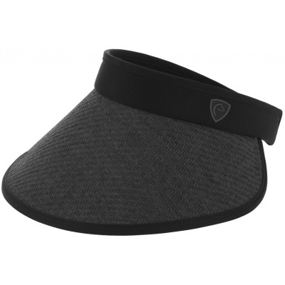 Visera preta com aba em tecido cinzento escuro texturizado e logo