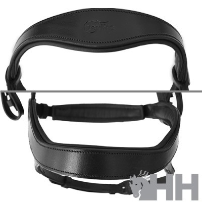 Colete ou arnês de cavalo em pele preta com alças ajustáveis e marca Loesdau