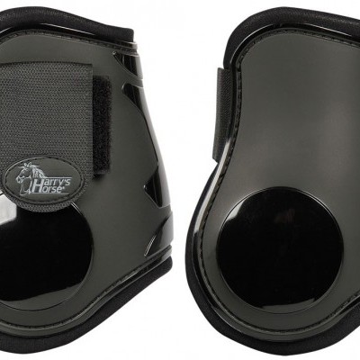 Proteções para patas de cavalo pretas com fecho em velcro e logo Harrys Horse