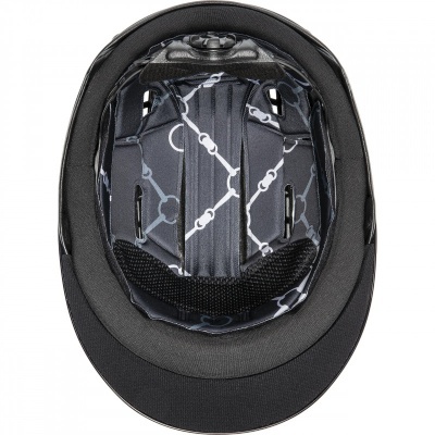 Capacete de equitação preto com padrão cinza e interior almofadado