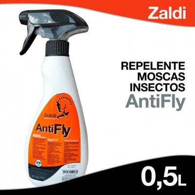 Frasco spray repelente AntiFly 0,5L da Zaldi com rótulo laranja