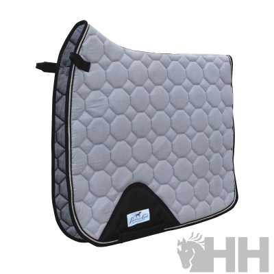 Tapete para cavalo cinza acolchoado com padrão hexagonal e bordas pretas