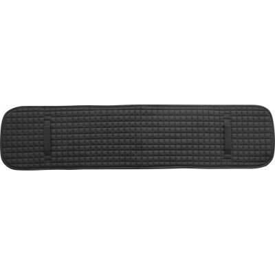 Almofada longa preta acolchoada com padrão quadrado e duas alças.