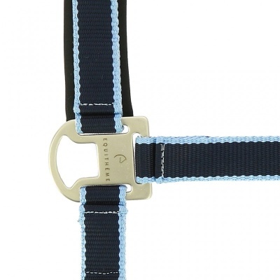 Correia de nylon azul escuro com bordas azuis claras e fecho metálico prateado